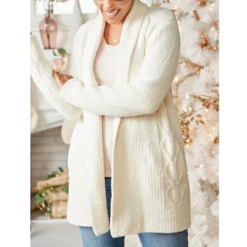 Barefoot Dreams Cozychic Cable Open Front Longline Cardigan